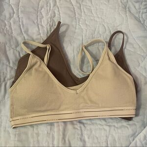 Danskin Ribbed Bralette Duo - Cream and Brown